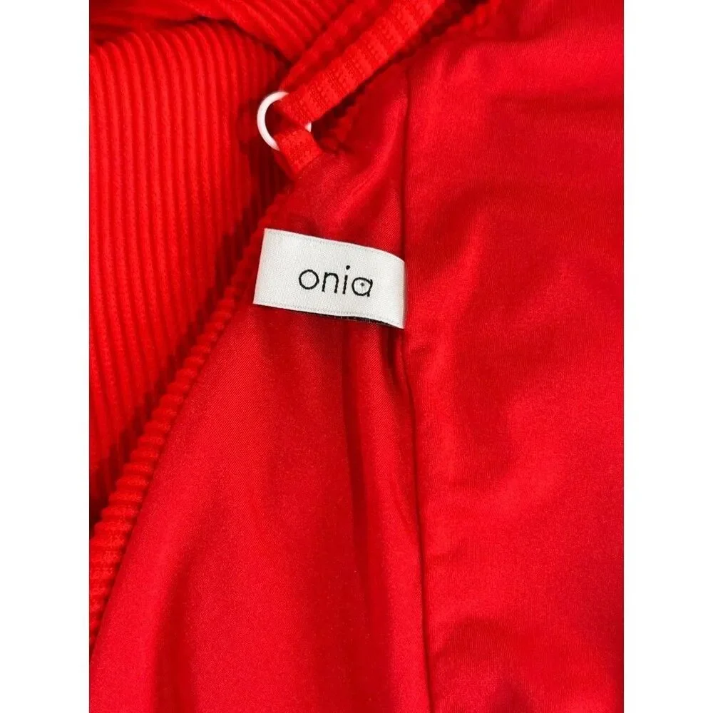 Onia Womens Swimsuit Red One Piece Ribbed Zip Up V Neck Low Scoop Back Small
